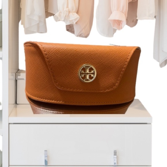 TORY BURCH Sunglasses Case, Curvy, Orange, Saffiano Leather, Suede - Picture 1 of 9